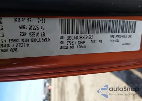 2011 Dodge Challenger Srt8 z USA, uszkodzony, nr VIN 2B3CJ7DJ9BH584582